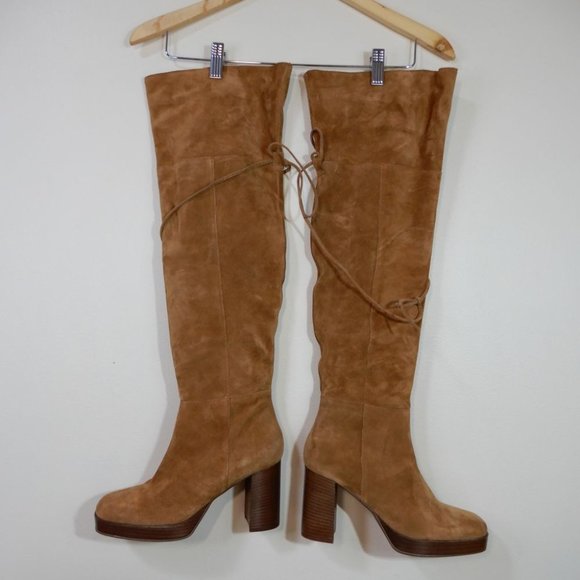 FREE PEOPLE Echo Platform Over the Knee OTK BOOTS Size 8.5 Tan Suede NEW $298 - Picture 6 of 11